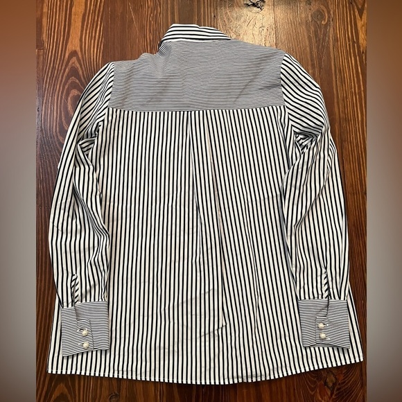ZARA Basic Navy and White Striped button down pearl button shirt Stripes - Picture 5 of 7